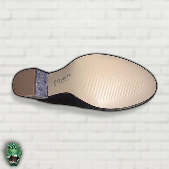 CHARLES by Charles David Dark Lolita Goth Gray Velvet Strappy Buckle Caged Block - Picture 5 of 7